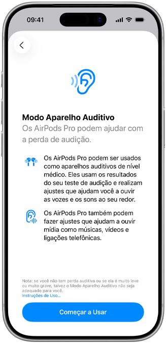 Tela de introdução do recurso de Aparelho Auditivo.