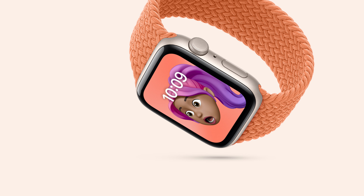 Apple Watch SE 3, aluminum case, starlight color, crack-resistant glass display, band, Braided Solo Loop, turmeric color