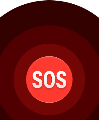 Hädaabi SOS-i ikoon, keskel valge SOS ümbritsetud punaste ringidega