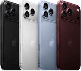iPhone 18 Pro seadmed reas, tagakülg, kõik neli värvitooni: must, liustik, hõbe, burgundiapunane, Pro Fusion kaamerasüsteem vasakus ülanurgas, 3 objektiivi, mikrofon, välk