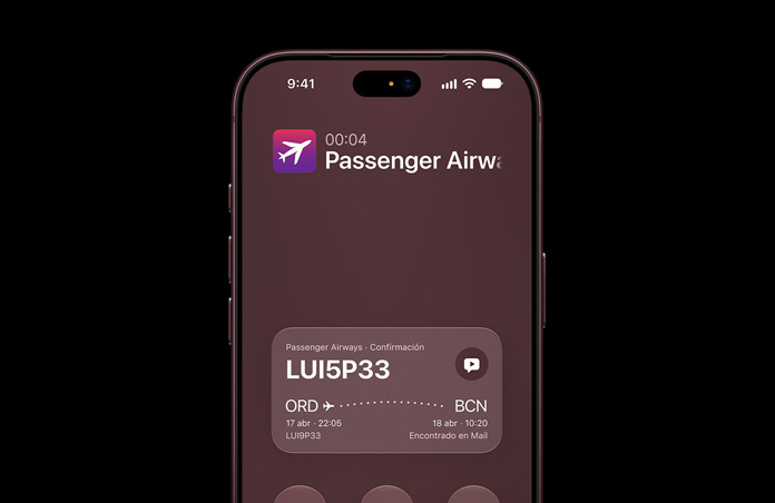iPhone 17, muestra el contexto para llamadas de Apple Intelligence. La pantalla muestra los detalles de confirmación de la aerolínea durante una llamada