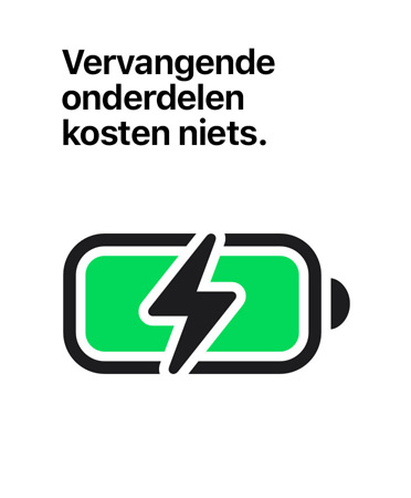 Boven een pictogram van een opgeladen batterij staat de tekst: gratis vervanging