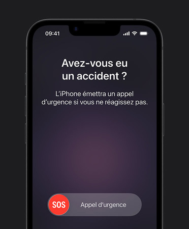 iPhone 17e, face avant, fonctionnalité Détection des accidents en cours d’utilisation