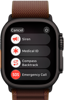 Apple Watch Ultra 4, κάσα από τιτάνιο, μαύρο χρώμα, δορυφορική σύνδεση, δεξιά εξωτερική πλαϊνή όψη, Digital Crown, υπερυψωμένο πλευρικό κουμπί, λουράκι Alpine Loop, μπορντό χρώμα