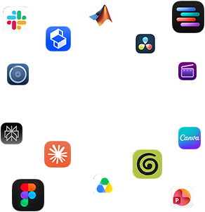 Različiti glifovi aplikacija raspoređeni oko teksta koji glasi: Aplikacije lete uz macOS