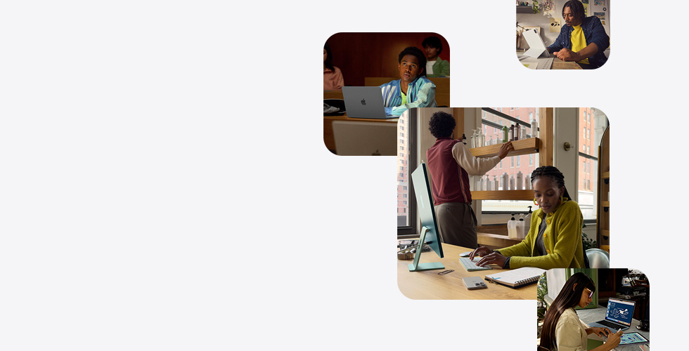Berbagai orang menggunakan produk Apple untuk belajar, bekerja, mendesain, dan menggambar.