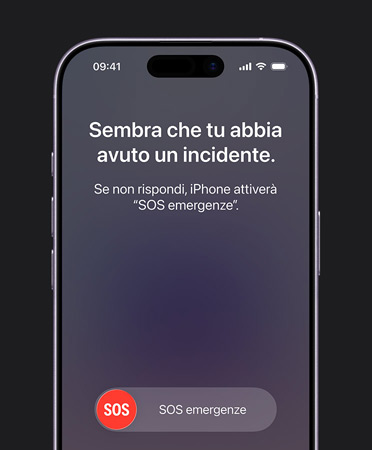 iPhone 17 mostrato di fronte, angoli arrotondati, rilevamento incidenti in uso