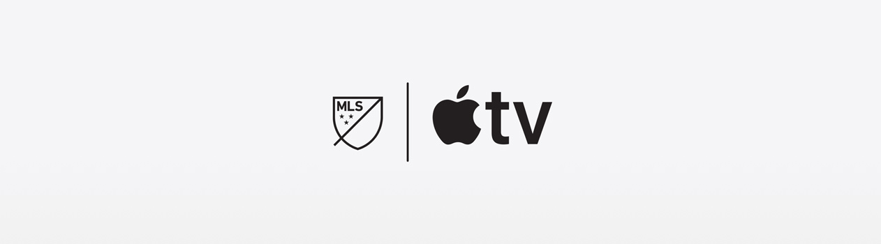 شعارات أبرز فرق دوري كرة القدم وApple TV موضوعة جنباً إلى جنب ويفصل بينها خط عمودي