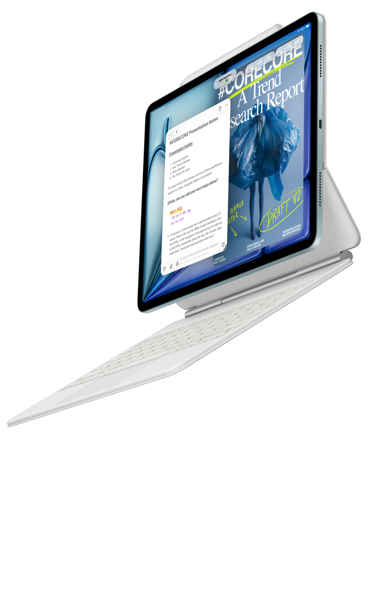 iPad Air attached to Magic Keyboard for iPad Air and Apple Pencil Pro