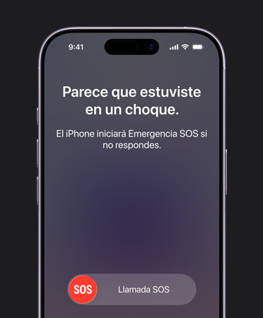 iPhone 17, parte frontal, esquinas redondeadas, funcionalidad Detección de Choques en uso