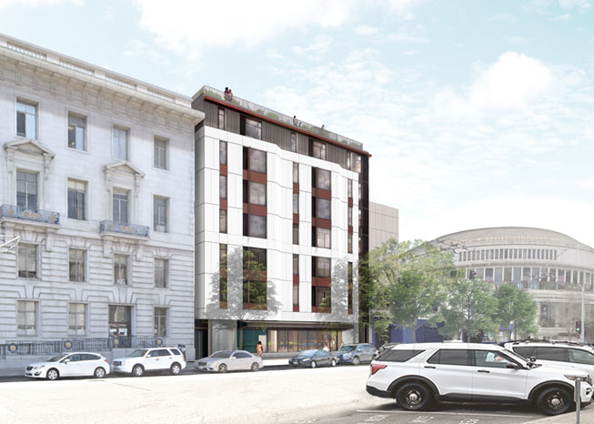 Un render más panorámico de The Kelsey en San Francisco.
