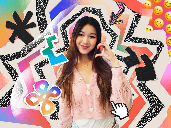 A colourful collage featuring a portrait of EvacuMate creator, Marina Lee.