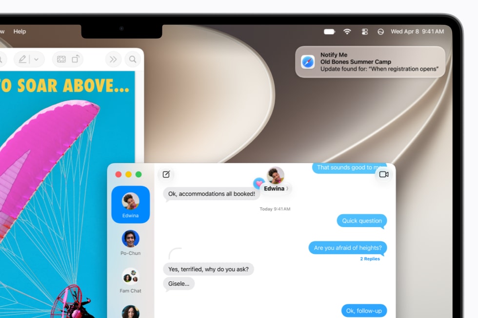 Une notification Me prévenir de Safari apparaît sur le bureau d’un MacBook Pro 14 pouces.