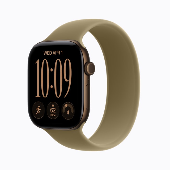 Apple Watch Series 12 i aluminium i farven mørk bronze.