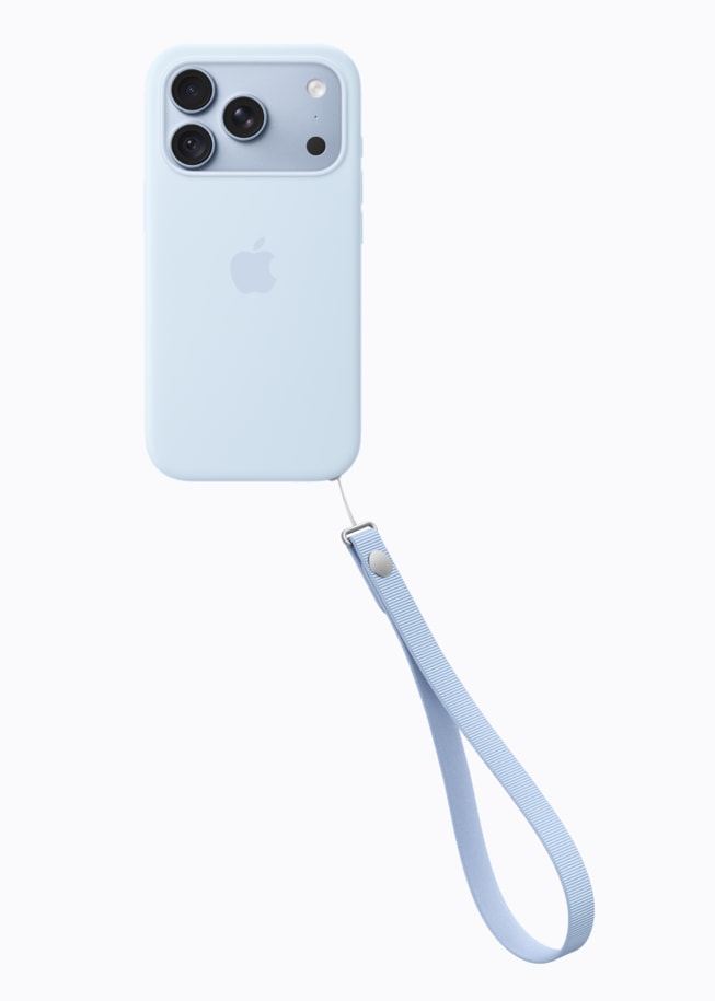 Silikone-etuiet og håndledsremmen til iPhone 18 Pro.