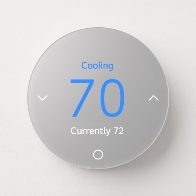 LG’s Smart Thermostat shows a room temperature cooling to 70 degrees.