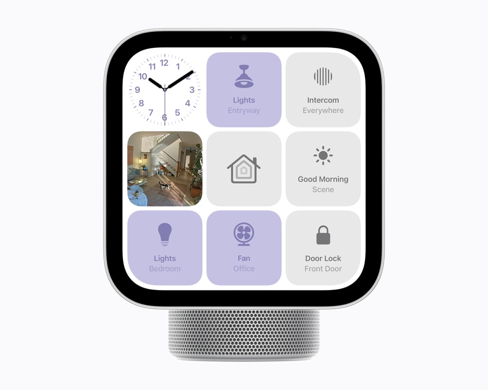 En brugers HomeView-enhed viser betjeningsfunktioner til intelligent tilbehør i hjemmet.