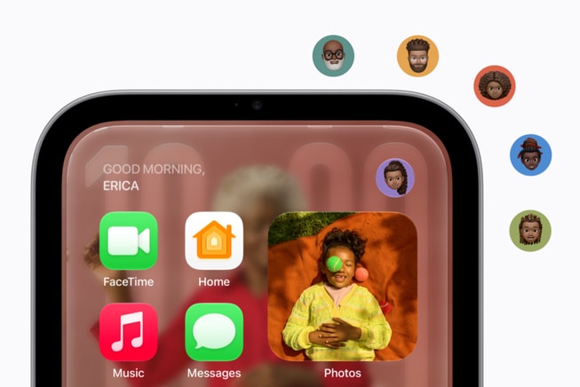 Et nærbillede af Apple HomeView sammen med symboler for husstandens brugere.