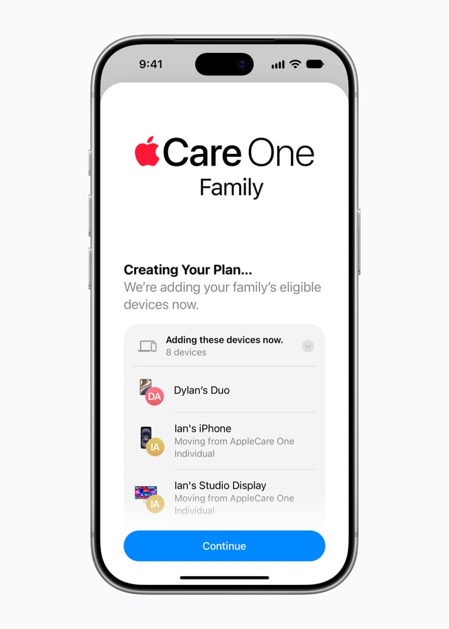 iPhone 18 Pro displays the enrollment screen for AppleCare One Family.