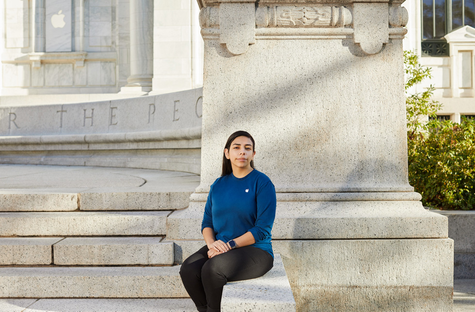 Jasmin Leon photographed outside of Apple Carnegie Library in Washington, D.C.