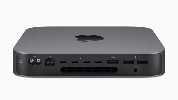 Foto van aansluitpoorten op de nieuwe Mac mini.