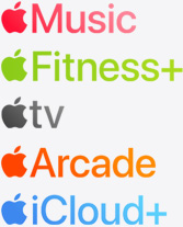 Apple Music, Apple Fitness+, Apple TV, Apple Arcade and iCloud+ app icons