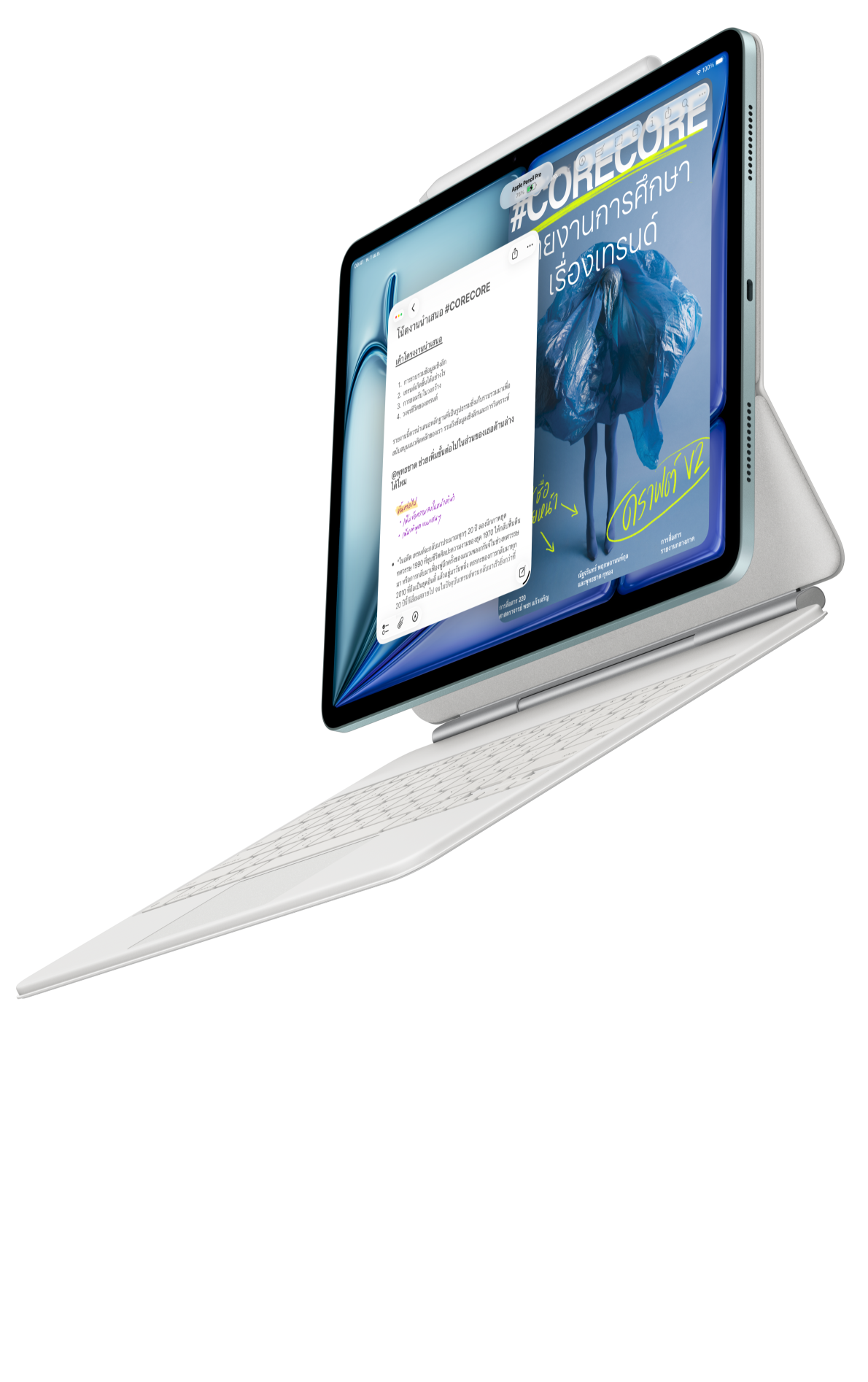 iPad Air attached to Magic Keyboard for iPad Air and Apple Pencil Pro