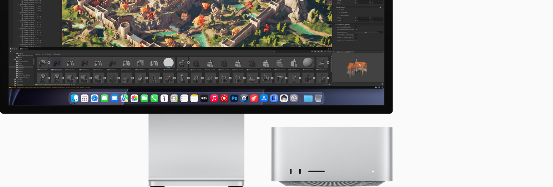 Studio Display XDR, ekranda Unity Editor uygulaması gösteriliyor