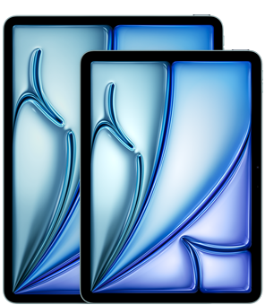 Вид спереду на iPad Air 13 дюймів та iPad Air 11 дюймів. Демонструється різниця в їхніх розмірах.