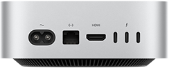 Mac mini, вид ззаду, порт живлення, порт Ethernet, порт HDMI, три порти Thunderbolt