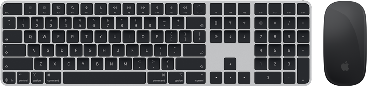 Вид зверху на клавіатуру Magic Keyboard із Touch ID та мишу Magic Mouse