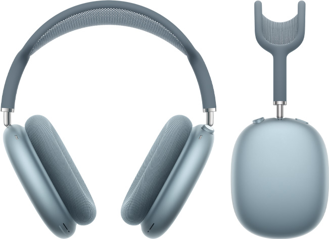 Căști AirPods Max 2, vedere exterior frontal și profil lateral, culoarea Albastru