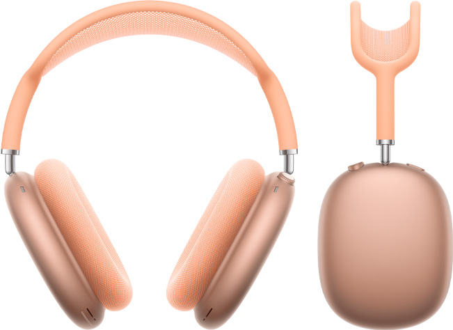 Căști AirPods Max 2, vedere exterior frontal și profil lateral, culoarea Portocaliu