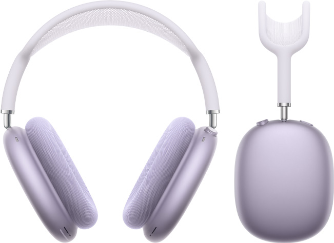 Căști AirPods Max 2, vedere exterior frontal și profil lateral, culoarea Violet