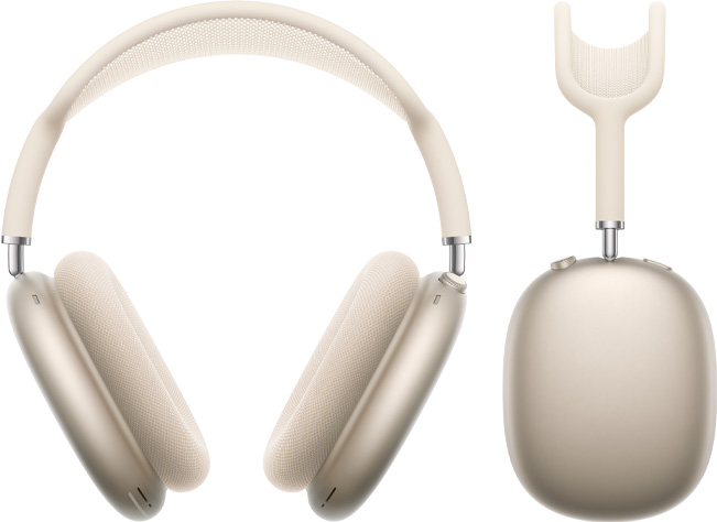 Căști AirPods Max 2, vedere exterior frontal și profil lateral, culoarea Strălucire stelară