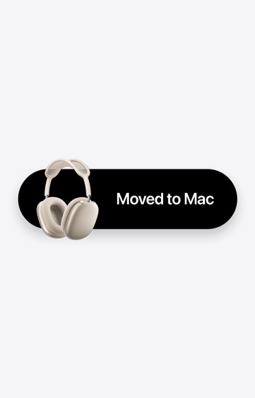 AirPods Max 2 in Polarstern und die Worte „Zu Mac gewechselt“, die für das Automatische Wechseln stehen