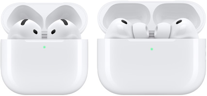 AirPods 4 and AirPods Pro 3 with open case tops