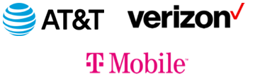 Carrier logos: AT&T, Verizon, T-Mobile