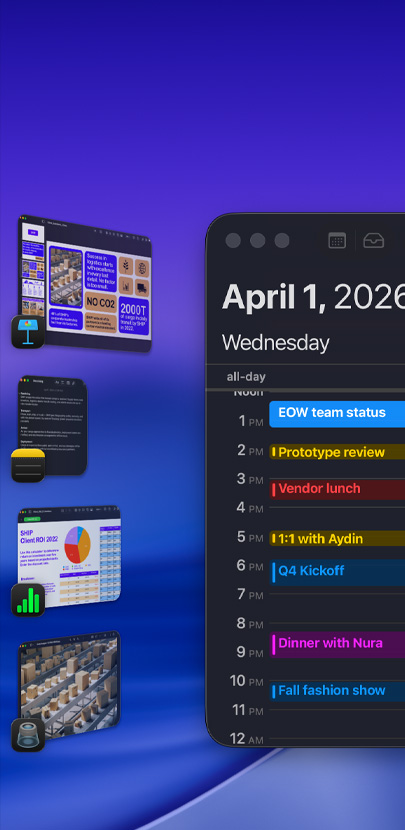 Verschiedene iOS Apps werden auf dem Schreibtisch angezeigt, darunter im Vordergrund die Kalender App. Sie zeigt die Termine des Tages.