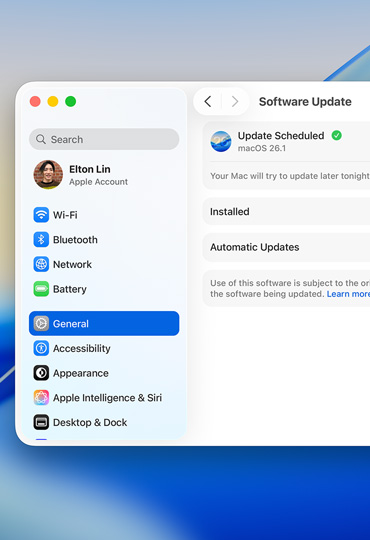 Ein Mac Display zeigt ein geplantes Software-Update in den Systemeinstellungen an