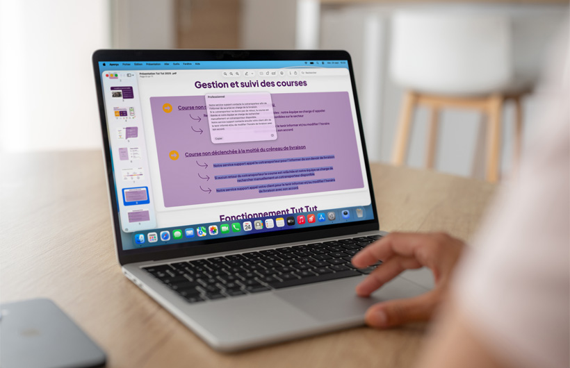 Met Schrijfhulp van Apple Intelligence kunnen teams tekst proeflezen en herschrijven om professioneler of vriendelijker over te komen.