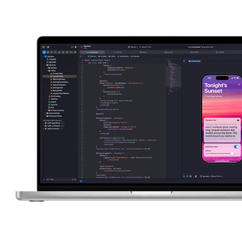 Ecrã a mostrar programação na app Xcode
