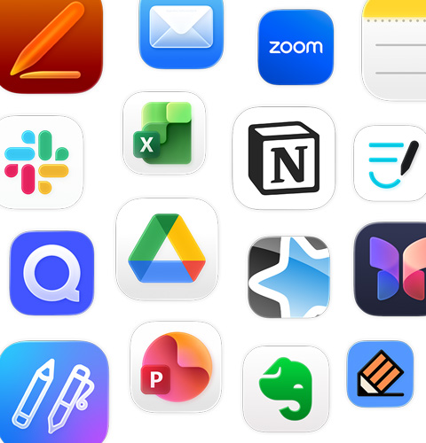 Um conjunto de ícones de apps de produtividade como Google Drive, Evernote, Slack e Quizlet