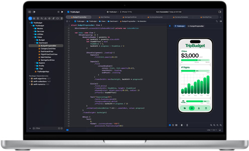 App Xcode apresentada no MacBook Pro