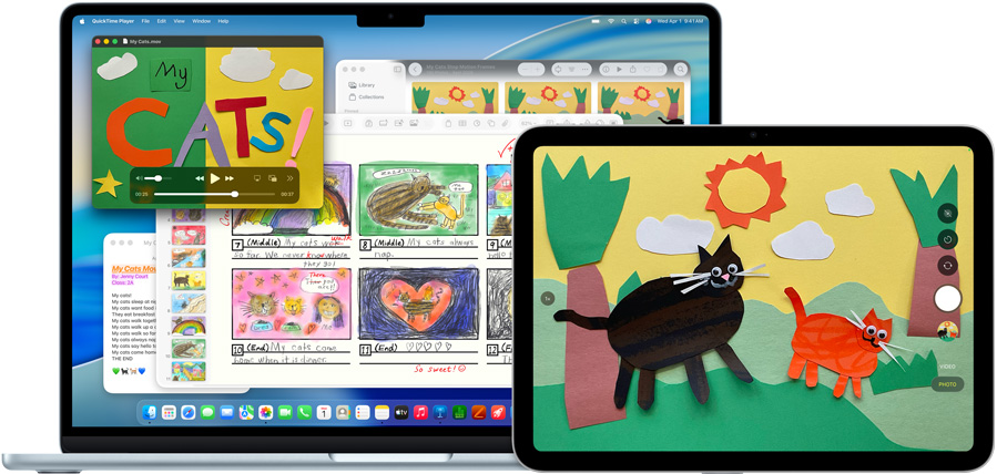 Un Mac y un iPad muestran una presentación creativa con animales con texturas, para demostrar la versatilidad de los dispositivos
