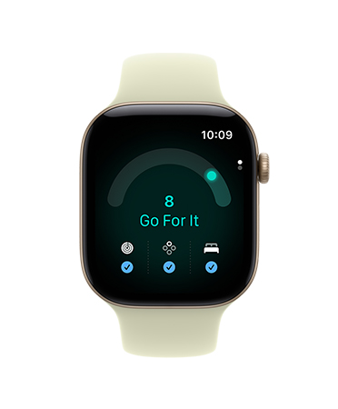 Apple Watch Series 12, caja de aluminio, color dorado claro, app Disposición con puntuación de disposición de 8, correa deportiva, color suculenta pálido (verde amarillento claro)