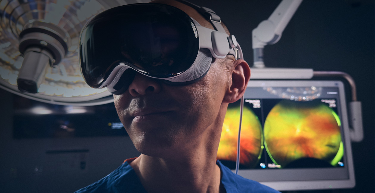 A surgeon wearing Apple Vision Pro in the operating room.