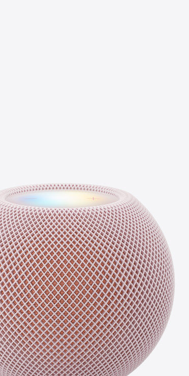 HomePod mini 2, pinkki väri, lähikuva ylhäältä valaistusta näytöstä