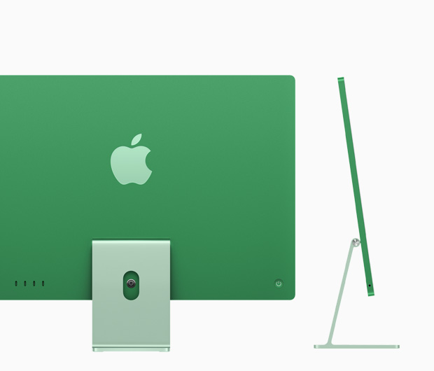 Rear view of green iMac, highlighting 4 USB-C ports