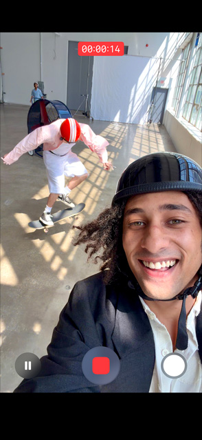 iPhone Air, front exterior, Ultra-stabilized video feature in use, capturing an action video